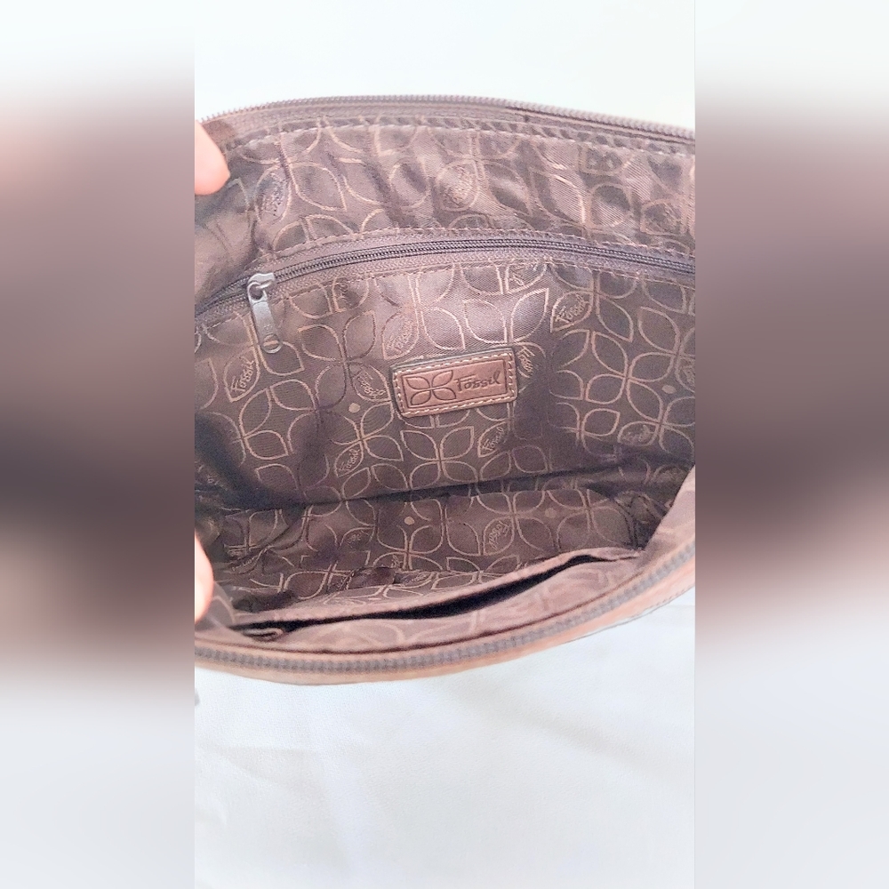 Fossil Adjustable Strap Crossbody Bag Brown Pebbled Leather - Picture 10 of 10